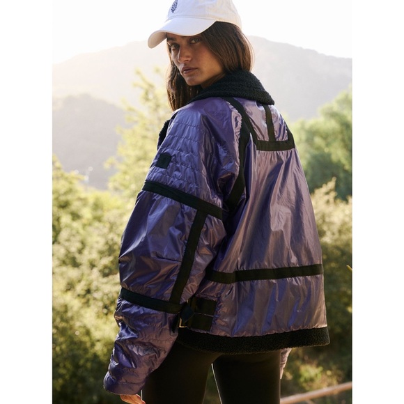 New Free People Movement Purple Vagabond Fleece Bomber Jacket